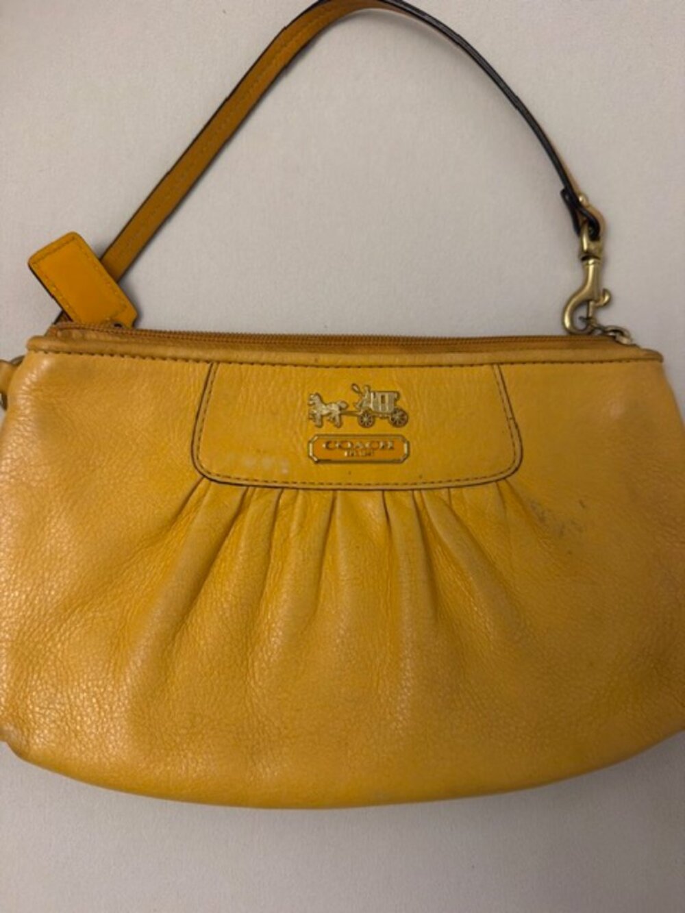Coach yellow pleated leather #Coach wristlet clutch small size